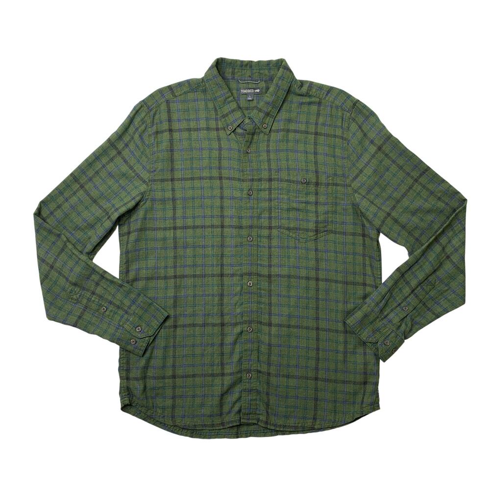 Toad & Co Shirt Mens L Large Basil Green Airsmyth Long Sleeve Plaid Flannel